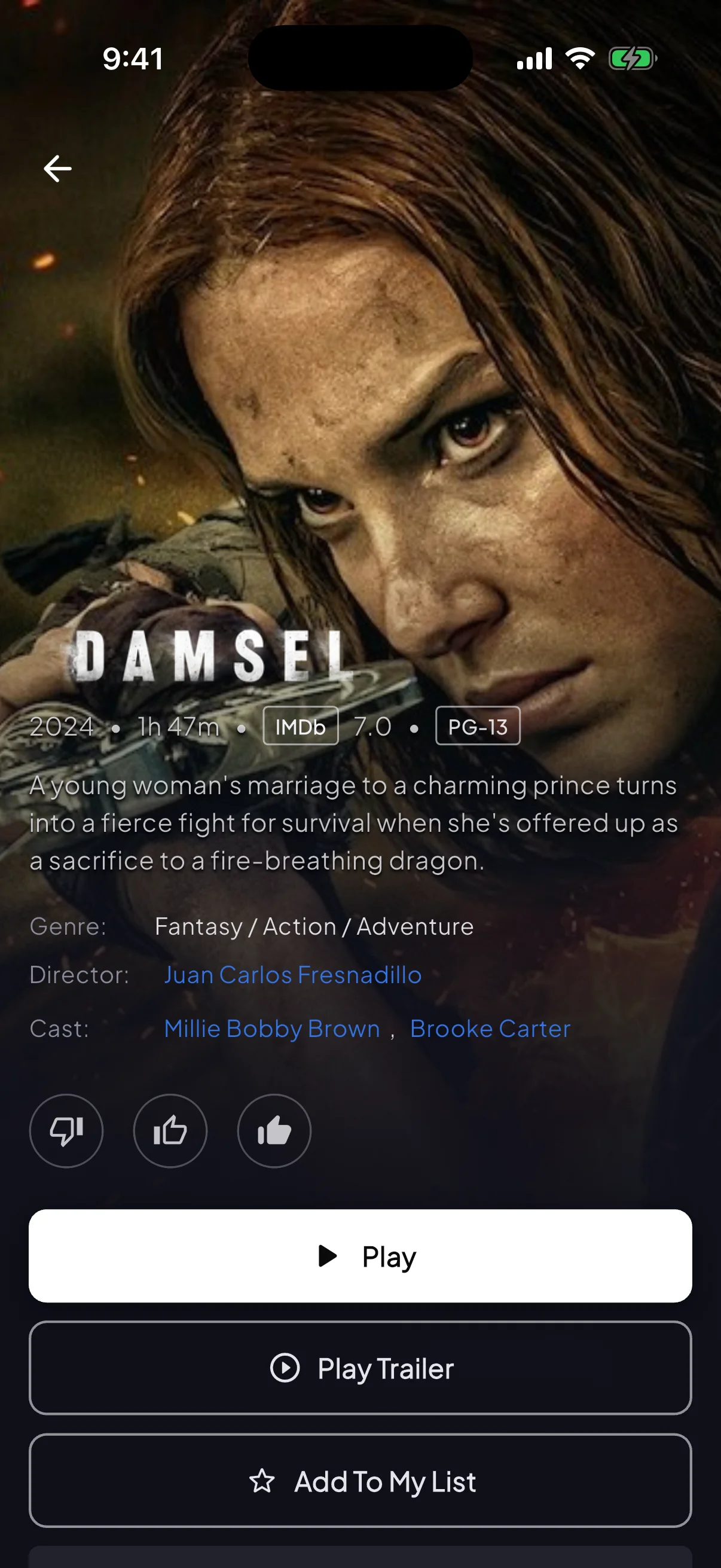 Movie detail screen in the Apollo Group TV app