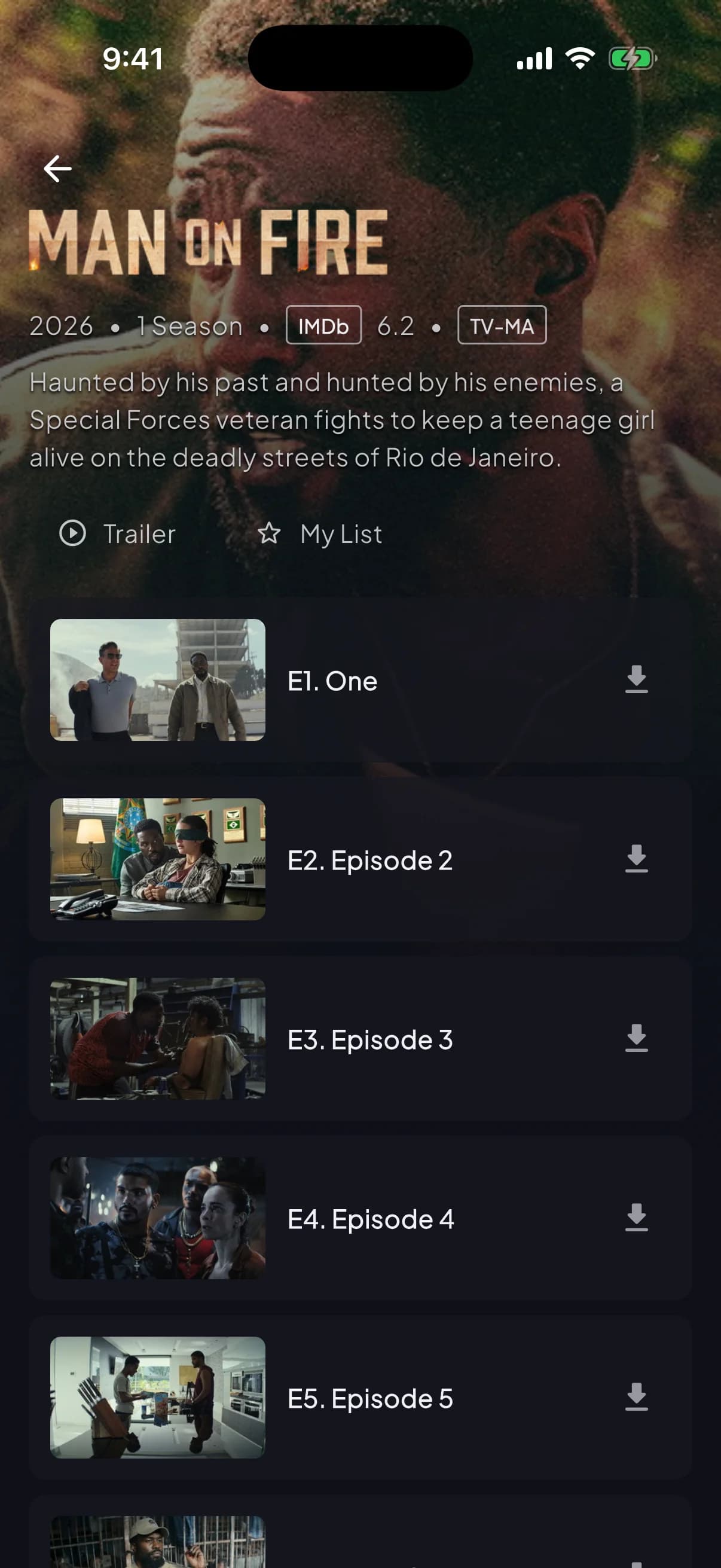Series detail screen in the Apollo Group TV app